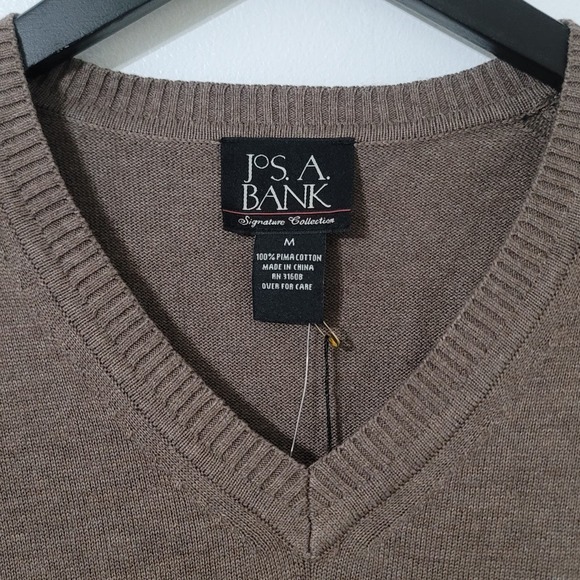 Jos. A. Bank Sweater M Brown Pima Cotton V-Neck Pullover Grandpa Academia Preppy - Picture 3 of 6